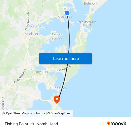 Fishing Point to Norah Head map