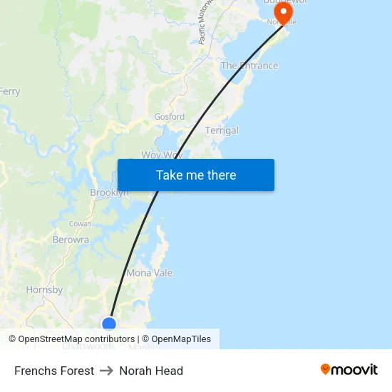 Frenchs Forest to Norah Head map