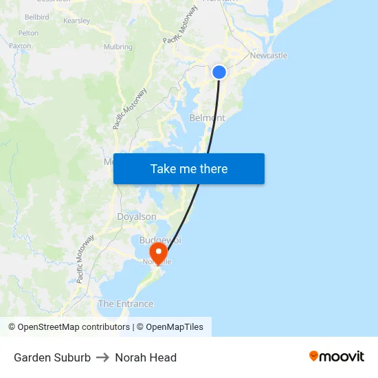 Garden Suburb to Norah Head map