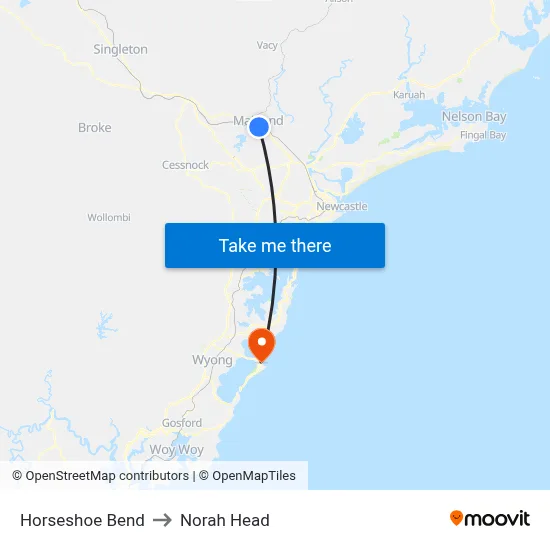 Horseshoe Bend to Norah Head map