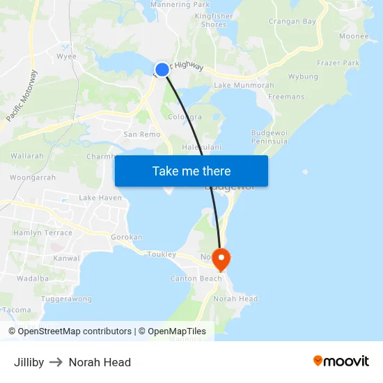 Jilliby to Norah Head map