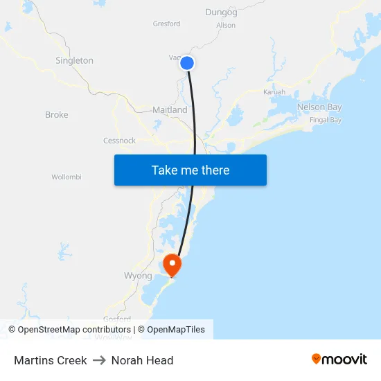 Martins Creek to Norah Head map