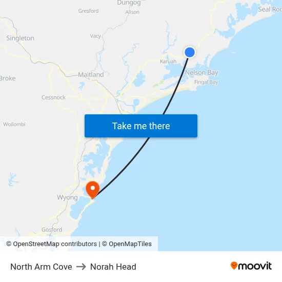 North Arm Cove to Norah Head map