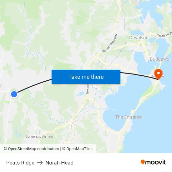 Peats Ridge to Norah Head map