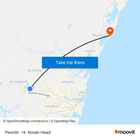 Penrith to Norah Head map
