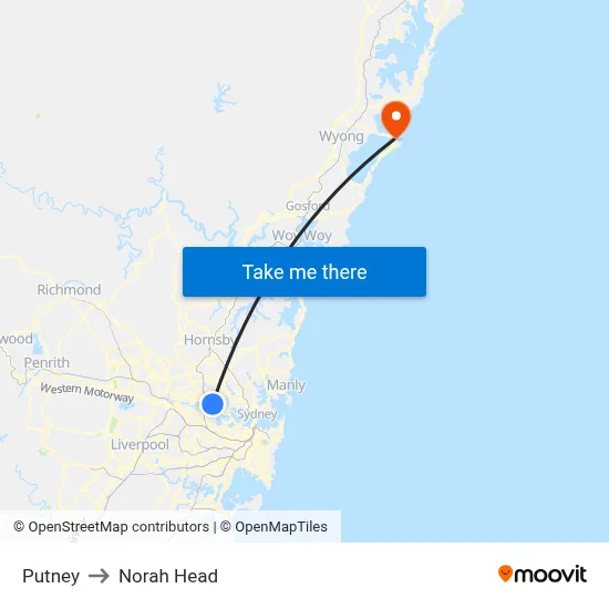 Putney to Norah Head map