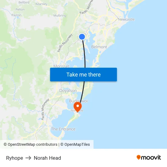 Ryhope to Norah Head map
