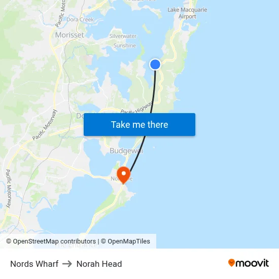 Nords Wharf to Norah Head map