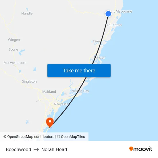 Beechwood to Norah Head map