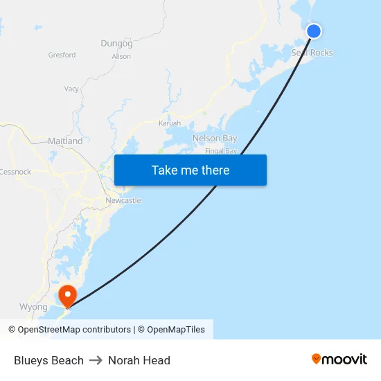 Blueys Beach to Norah Head map
