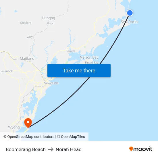 Boomerang Beach to Norah Head map