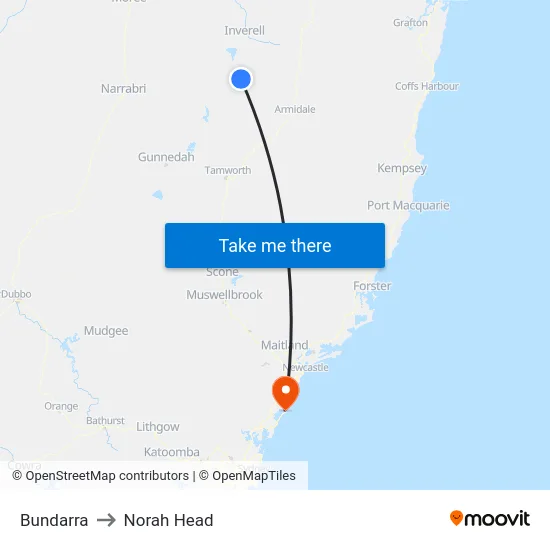 Bundarra to Norah Head map