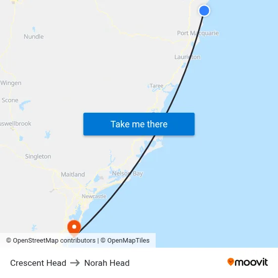 Crescent Head to Norah Head map