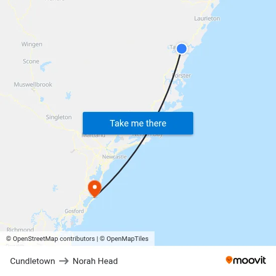 Cundletown to Norah Head map