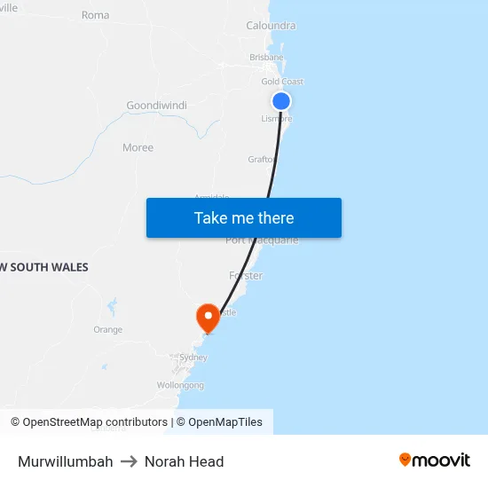 Murwillumbah to Norah Head map
