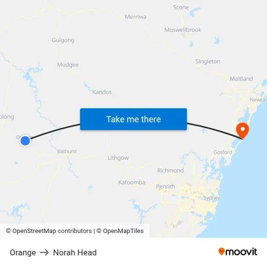 Orange to Norah Head map