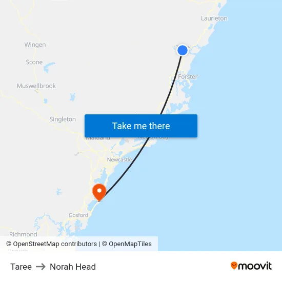 Taree to Norah Head map