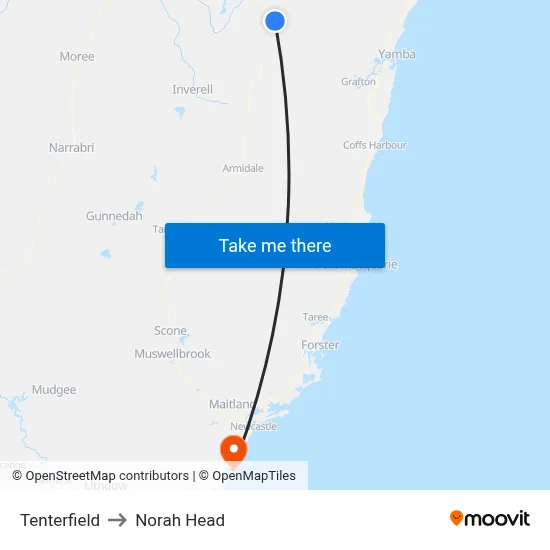 Tenterfield to Norah Head map