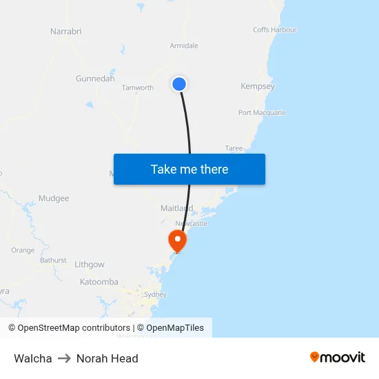 Walcha to Norah Head map