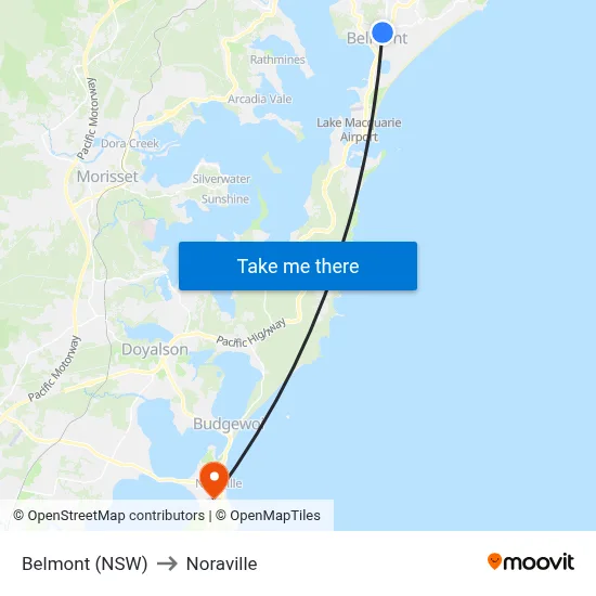 Belmont (NSW) to Noraville map