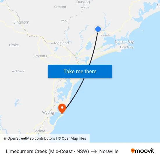 Limeburners Creek (Mid-Coast - NSW) to Noraville map