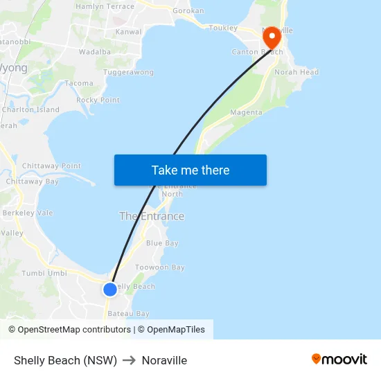 Shelly Beach (NSW) to Noraville map