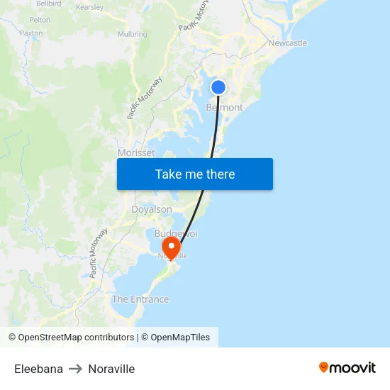 Eleebana to Noraville map