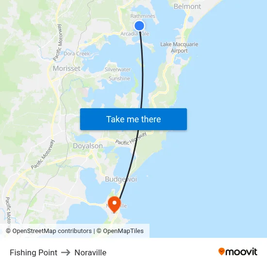Fishing Point to Noraville map