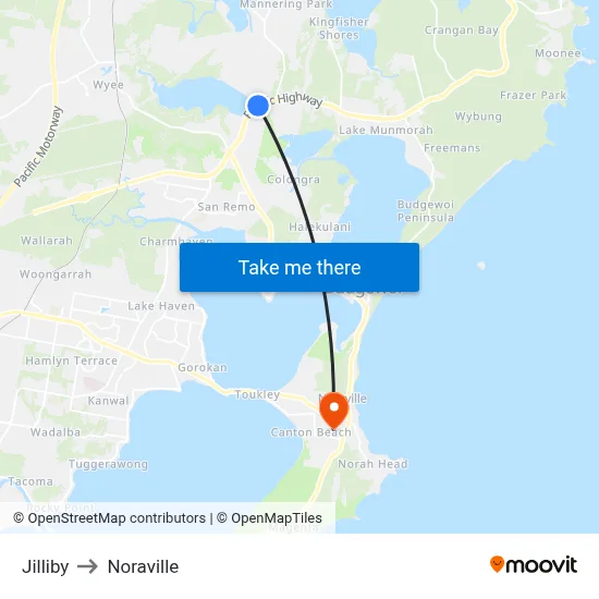 Jilliby to Noraville map