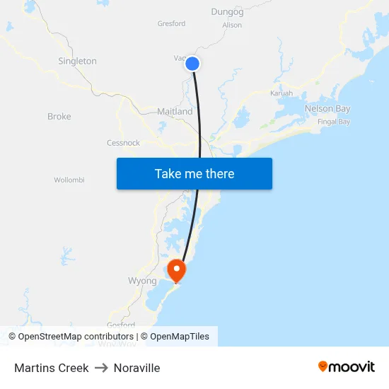 Martins Creek to Noraville map