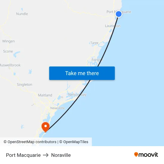 Port Macquarie to Noraville map