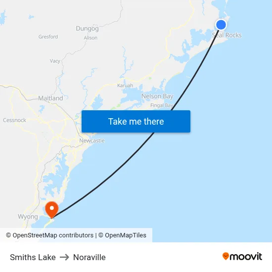 Smiths Lake to Noraville map