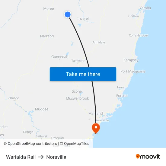 Warialda Rail to Noraville map