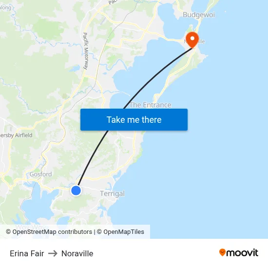 Erina Fair to Noraville map