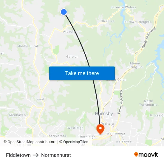 Fiddletown to Normanhurst map