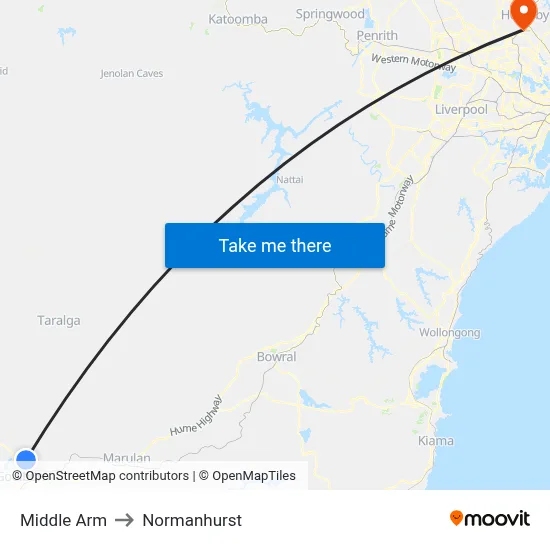 Middle Arm to Normanhurst map