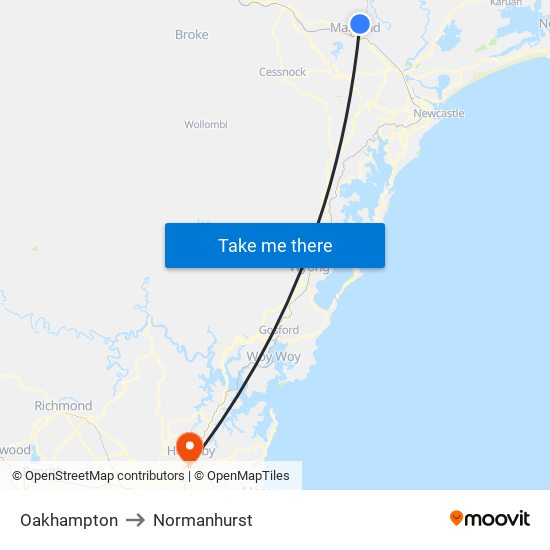 Oakhampton to Normanhurst map