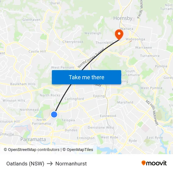 Oatlands (NSW) to Normanhurst map