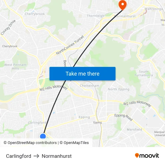 Carlingford to Normanhurst map