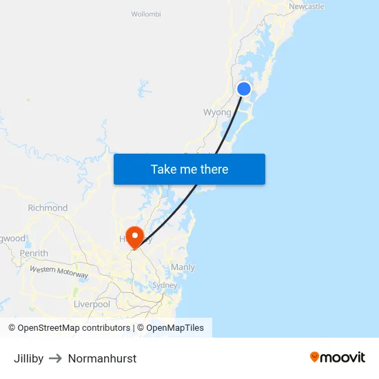 Jilliby to Normanhurst map