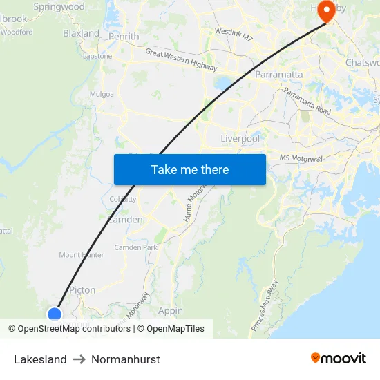 Lakesland to Normanhurst map