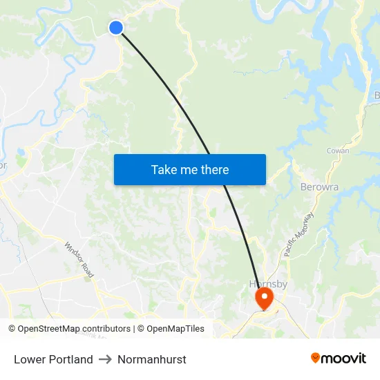 Lower Portland to Normanhurst map