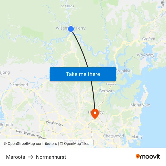 Maroota to Normanhurst map