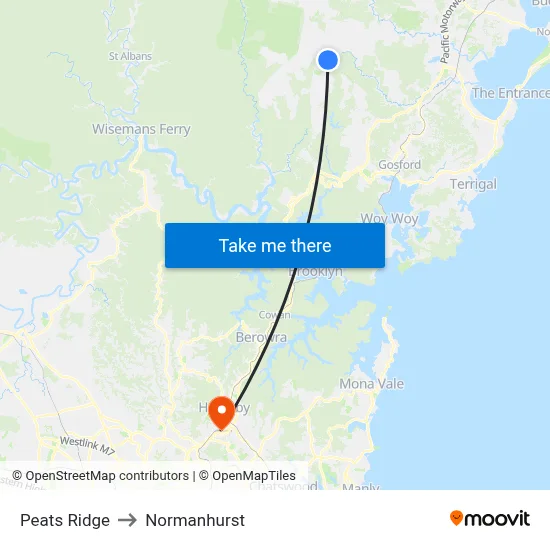 Peats Ridge to Normanhurst map