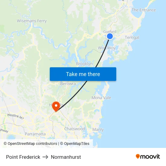 Point Frederick to Normanhurst map