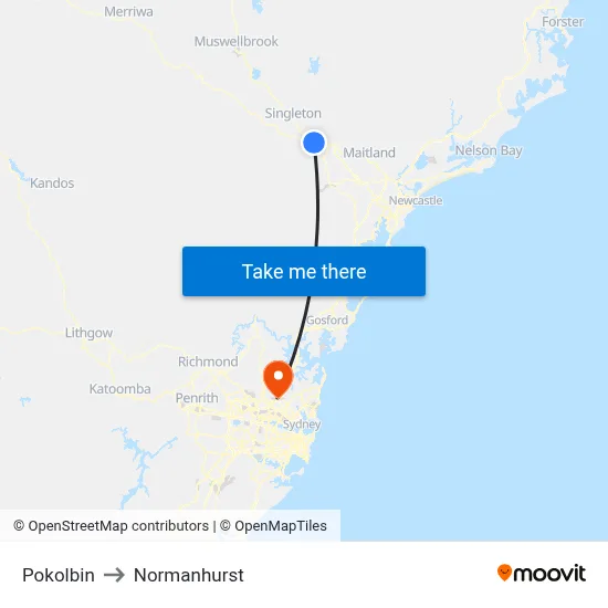 Pokolbin to Normanhurst map