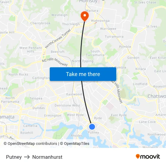 Putney to Normanhurst map