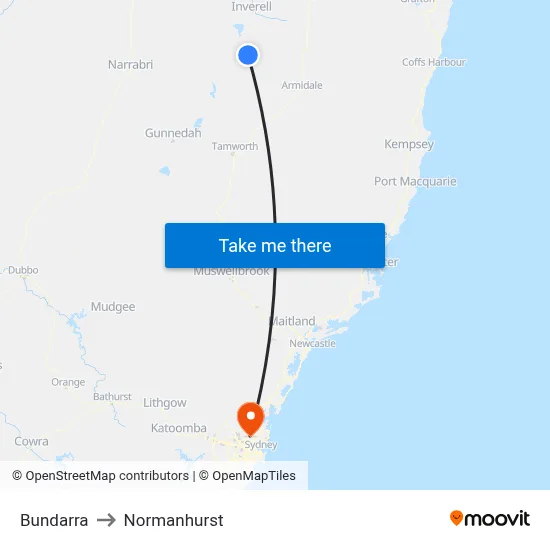 Bundarra to Normanhurst map