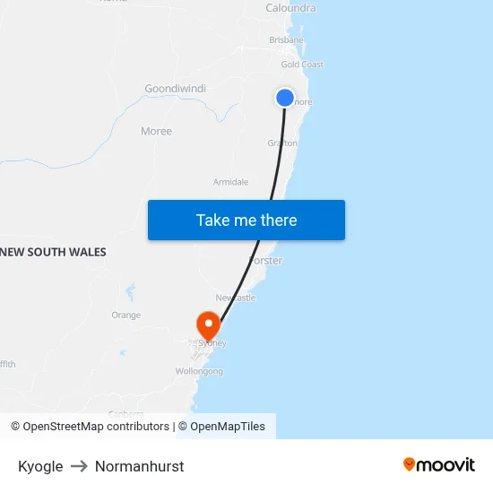 Kyogle to Normanhurst map