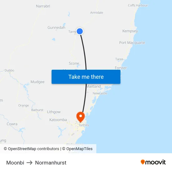 Moonbi to Normanhurst map